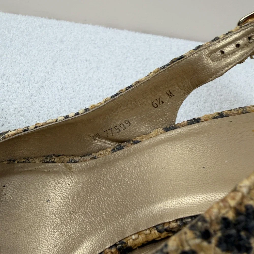 Stuart Weitzman Leopard Wedge Sandals‎ Womens Size 6.5 M Slingback Peep Toe Cork - Picture 4 of 8